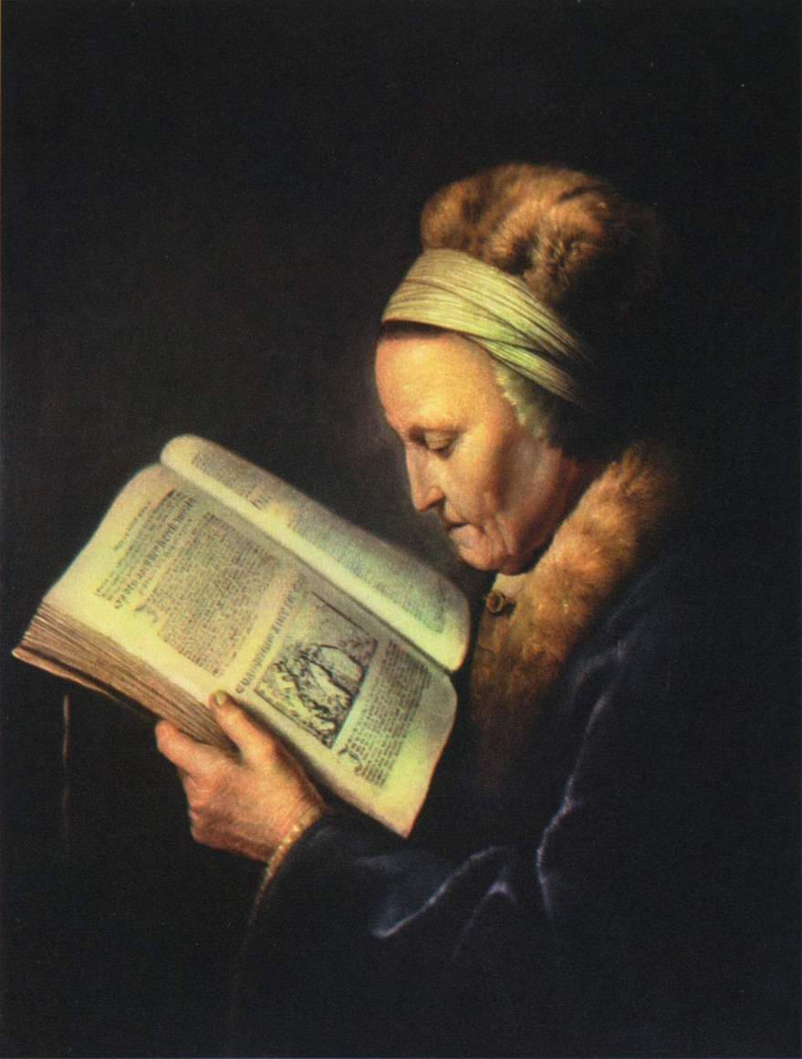 Герард Доу. "Пожилая женщина за чтением. Портрет матери Рембрандта".